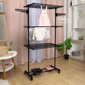 Varal de Chão KONTUZ Portátil com 3 Andares Dobrável para Roupas