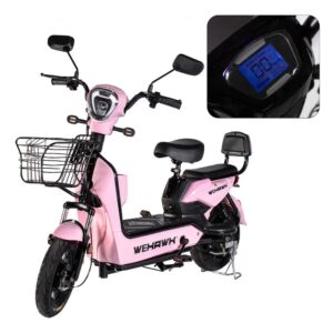 Bicicleta Elétrica Moto Scooter 500w Sem Carteira e sem emplacamento Basket Wehawk peso suportado 120 kg velocidade máxima 32 km/h bateria removivel cor rosa